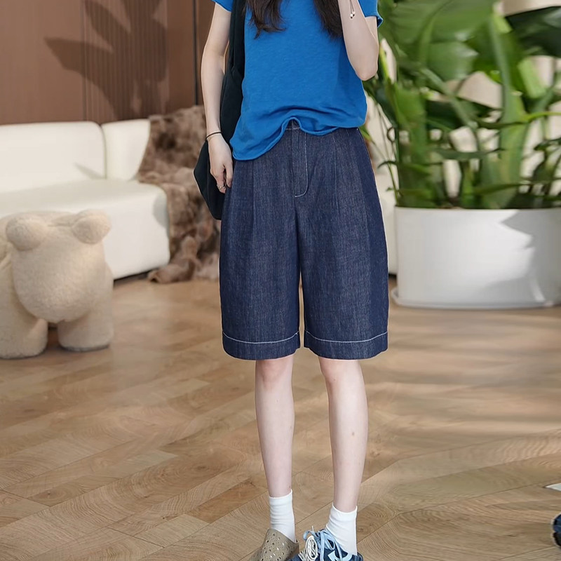天丝五分牛仔裤女夏薄款高腰宽松显瘦弯刀短裤休闲百搭夏季直筒裤