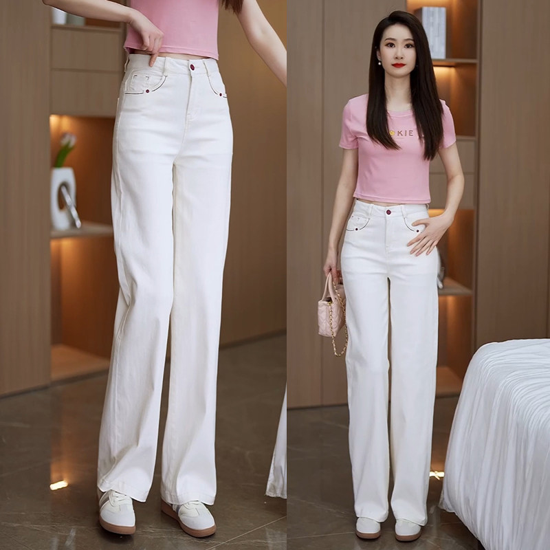 2025早秋季新款时尚高腰女刺绣百搭休闲垂坠宽松窄版直筒阔腿裤子,女装/女士精品,牛仔裤,淘宝优惠券,粉丝福利购,淘宝优惠卷