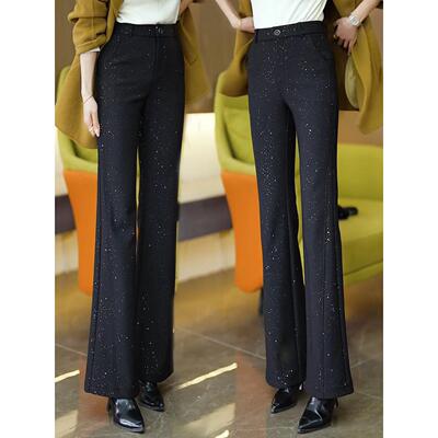 黑色烫钻亮闪闪微喇裤女2026年春季新款高腰修身显瘦休闲喇叭裤子