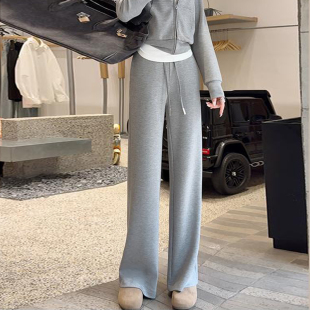 高腰休闲小个宽松显瘦垂感阔腿裤 灰色窄版 新款 子女2026春季 直筒裤
