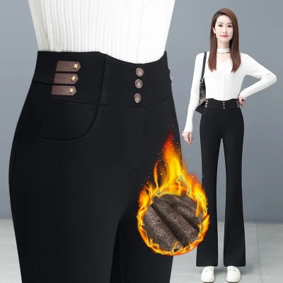 秋冬新款高腰黑色喇叭裤修身显瘦