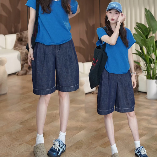 薄款天丝弯刀阔腿牛仔短裤女夏季