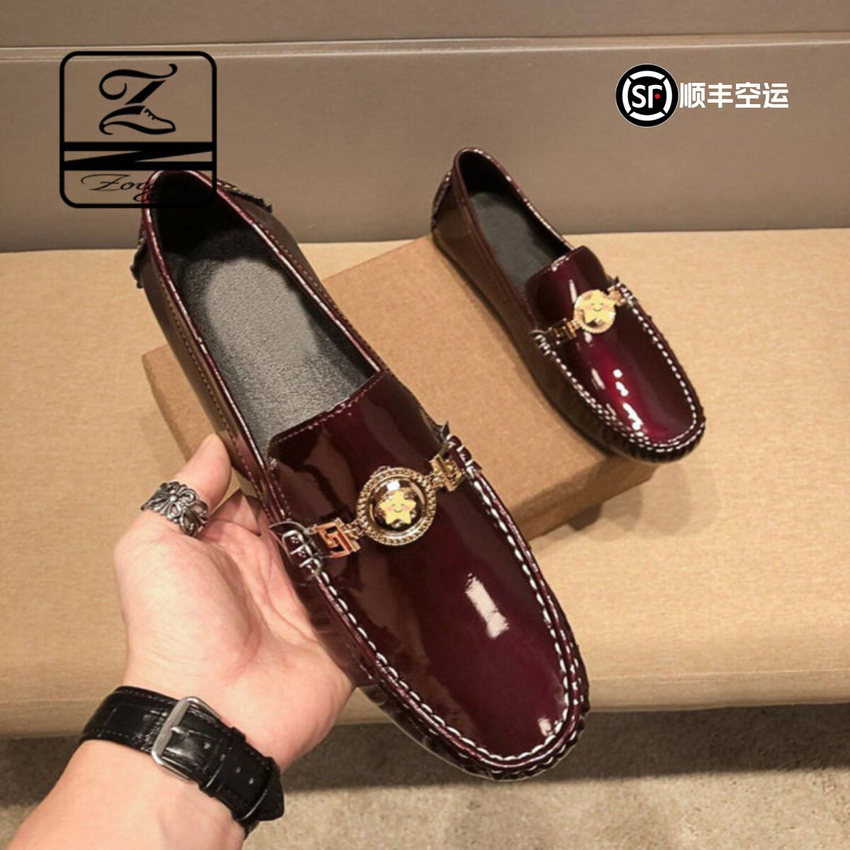 ZOCQOZ新款漆皮软底休闲男豆豆鞋