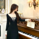 针织裙修身 早秋连衣裙设计感蕾丝拼接长袖 长裙 李巨好看 木子李