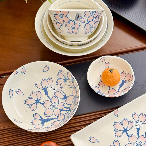 釉下彩创意日式蓝粉樱花餐具