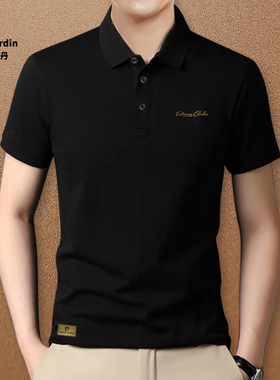 皮尔卡丹男士2026新款polo衫短袖t恤夏季中年黑色休闲装翻领体恤