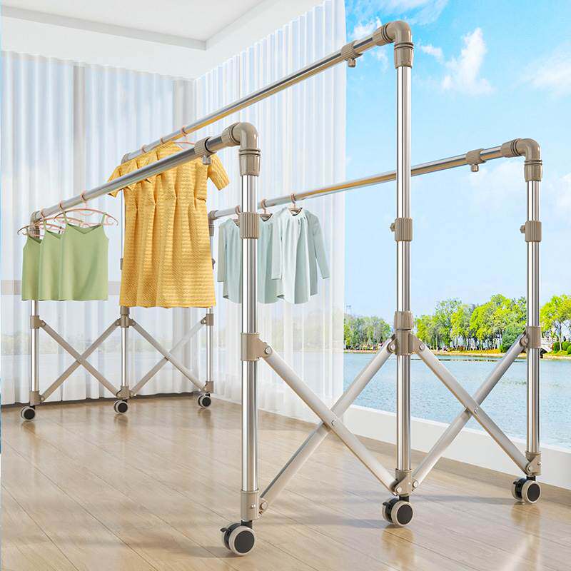 晾衣架落地折叠家用晒被子神器双杆式凉衣服架室内移动阳台晒衣架