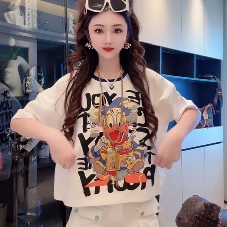 小众宽松韩版印花字母动物图案半袖T恤女2026夏新款短袖休闲上衣
