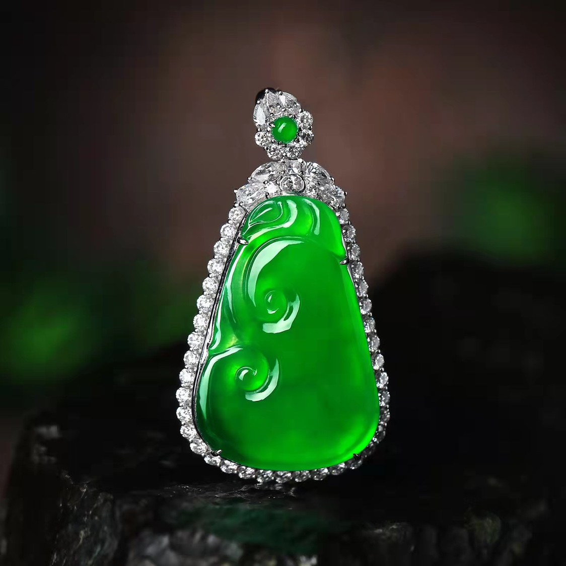 天然缅甸翡翠a货直播源头产地佛公叶子观音戒指吊坠毛料阳绿飘花