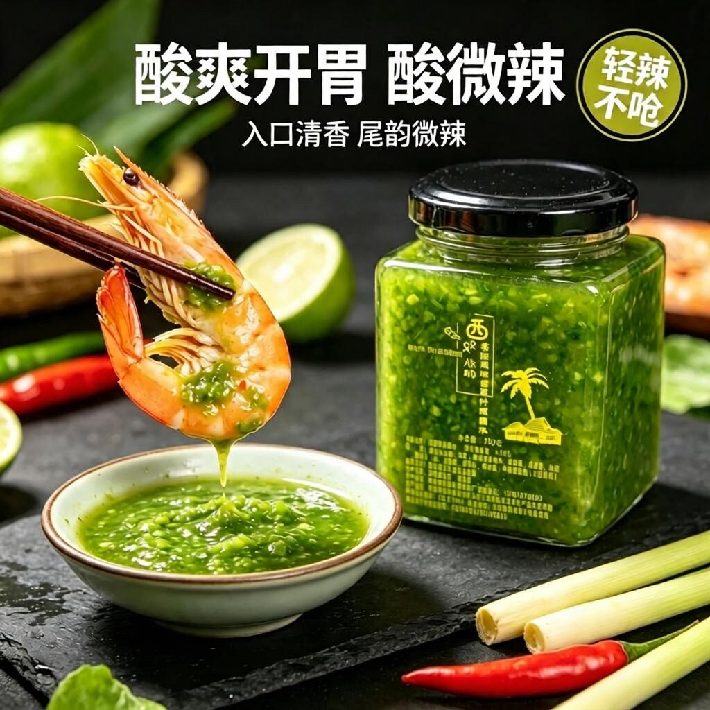 西双版纳老挝风味香草柠檬蘸水泰国海鲜烧烤酸辣酱家用瓶装辣椒酱