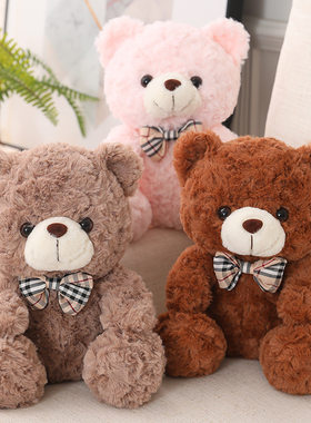 领结款坐姿泰迪熊公仔小熊毛绒玩具彩色熊小号25cm可爱bear plush