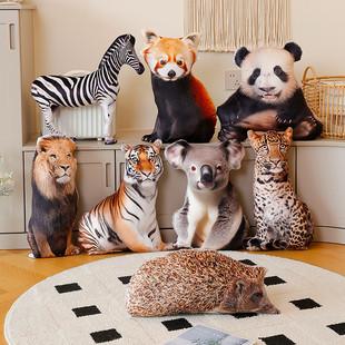 仿真动物抱枕3D毛绒公仔熊猫考拉老虎狮子儿童礼物家居装饰摆件