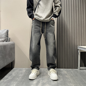 复古牛仔裤 男宽松直筒秋冬季 美式 2026新款 高街潮流水洗阔腿长裤 子