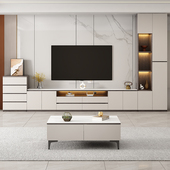 岩板落地电视柜收纳柜一体茶几组合轻奢现代小户型客厅家用背景墙