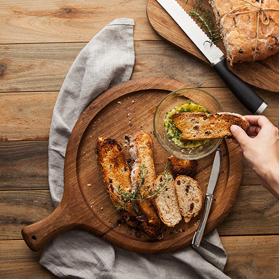 斑马木面包板披萨盘实木无漆水果砧板切菜板西餐木托盘带手柄圆形