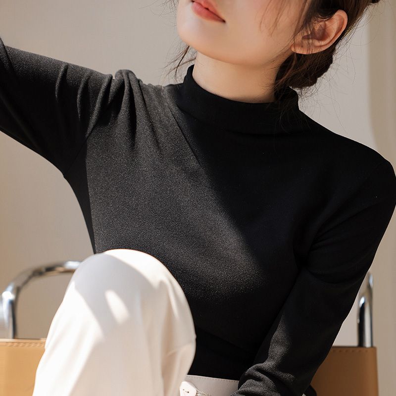 新款韩版黑色半高领修身打底衫