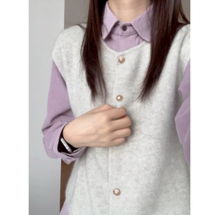 衬衫轻奢简约紫色灯芯绒外套女早春小个子宽松衬衣叠穿外穿上衣冬