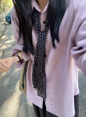 小个子紫色polo领灯芯绒衬衫女秋冬衬衣开衫外套叠穿宽松长袖上衣