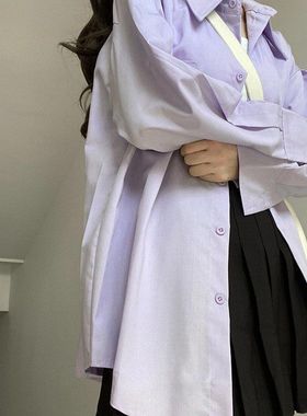 紫色纯棉衬衫女春夏2025新款衬衣小个子宽松内搭长袖上衣薄款外套