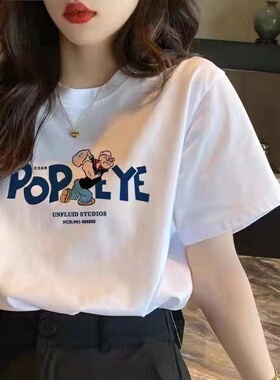 (3折专区) 100%棉白色纯棉短袖t恤女韩版百搭潮牌设计感小众体恤