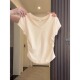正肩t恤女夏2025新款 修身 短款 高级感杏色短袖 上衣收腰V领半袖 纯棉