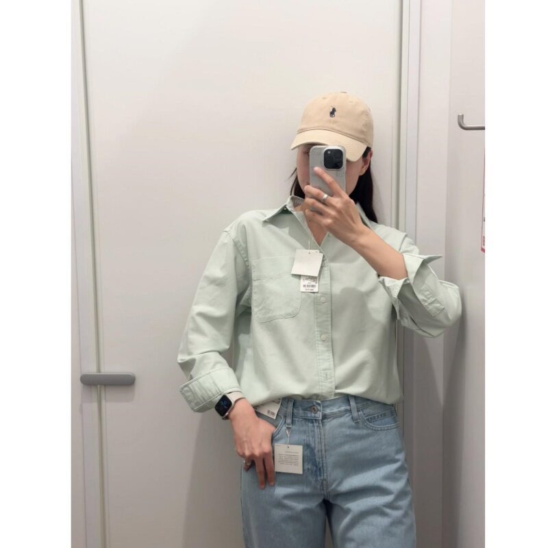 早春新款清新绿色衬衫超显白内搭外穿百搭纯棉衬衣长袖上衣外套女