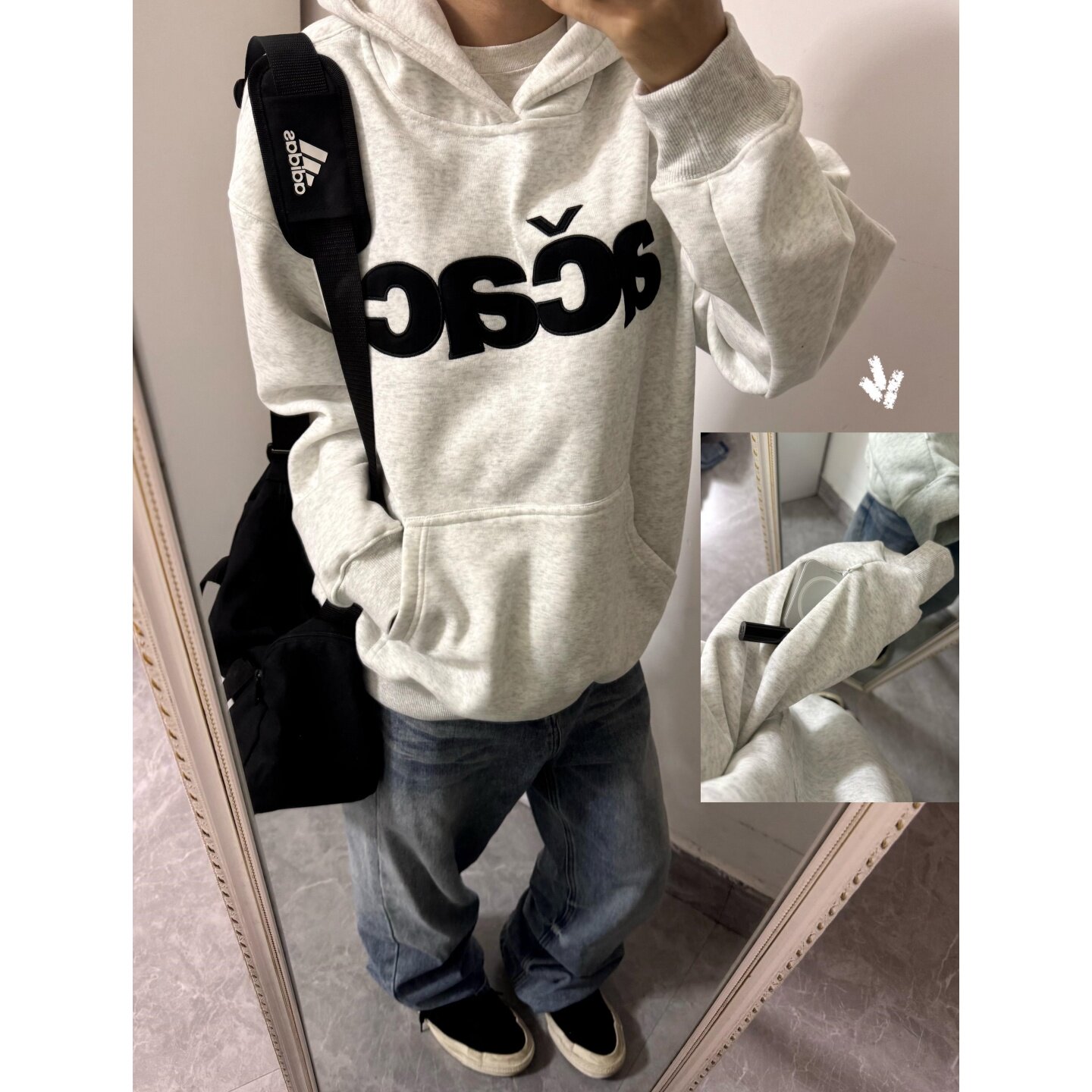 美式高街字母贴布刺绣连帽卫衣男女同款秋冬重磅宽松休闲情侣帽衫