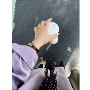 小个子紫色polo领灯芯绒衬衫女秋冬衬衣开衫外套叠穿宽松长袖上衣