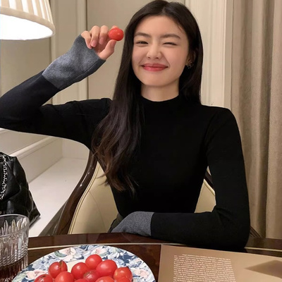 法式半高领针织毛衣女chic绝美撞色打底衫春秋冬季内搭高级感上衣