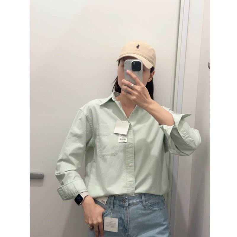 早春新款清新绿色衬衫超显白内搭外穿百搭纯棉衬衣长袖上衣外套女