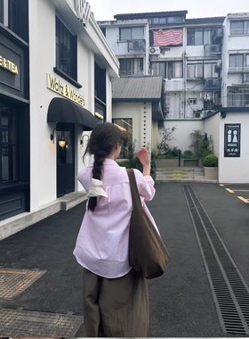 韩系紫色防晒衬衫女冬季薄款正肩宽松长袖衬衣外套独特超好看上衣