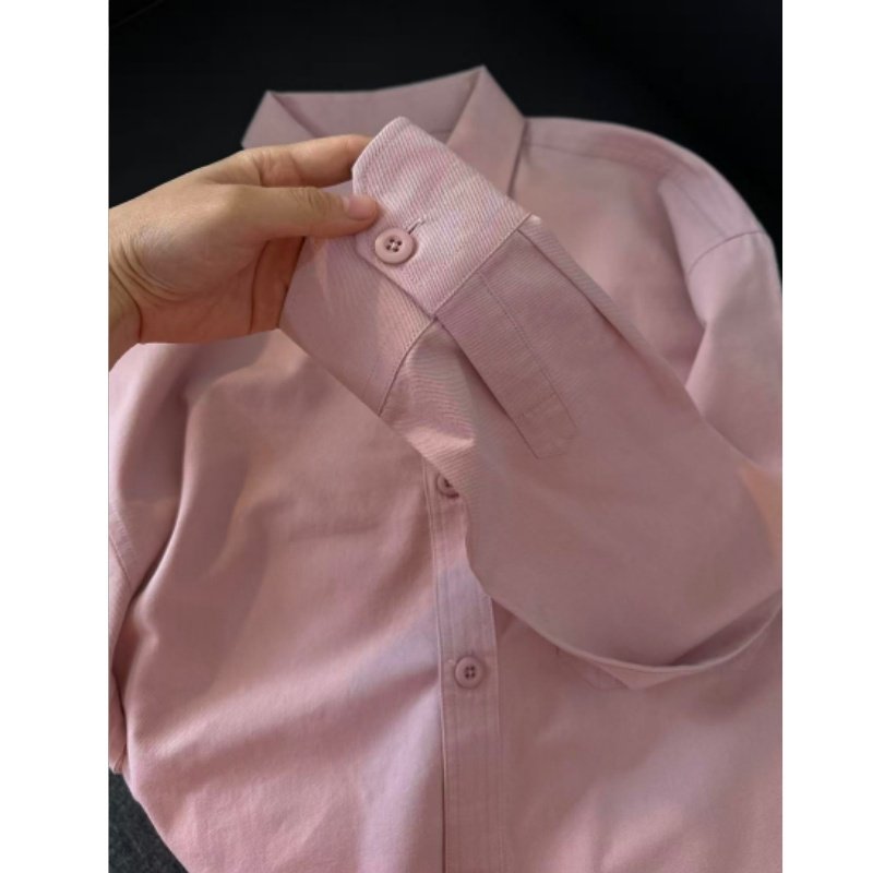2026韩系穿搭粉色薄款长袖衬衫女秋冬款百搭chic时尚通勤开衫上衣