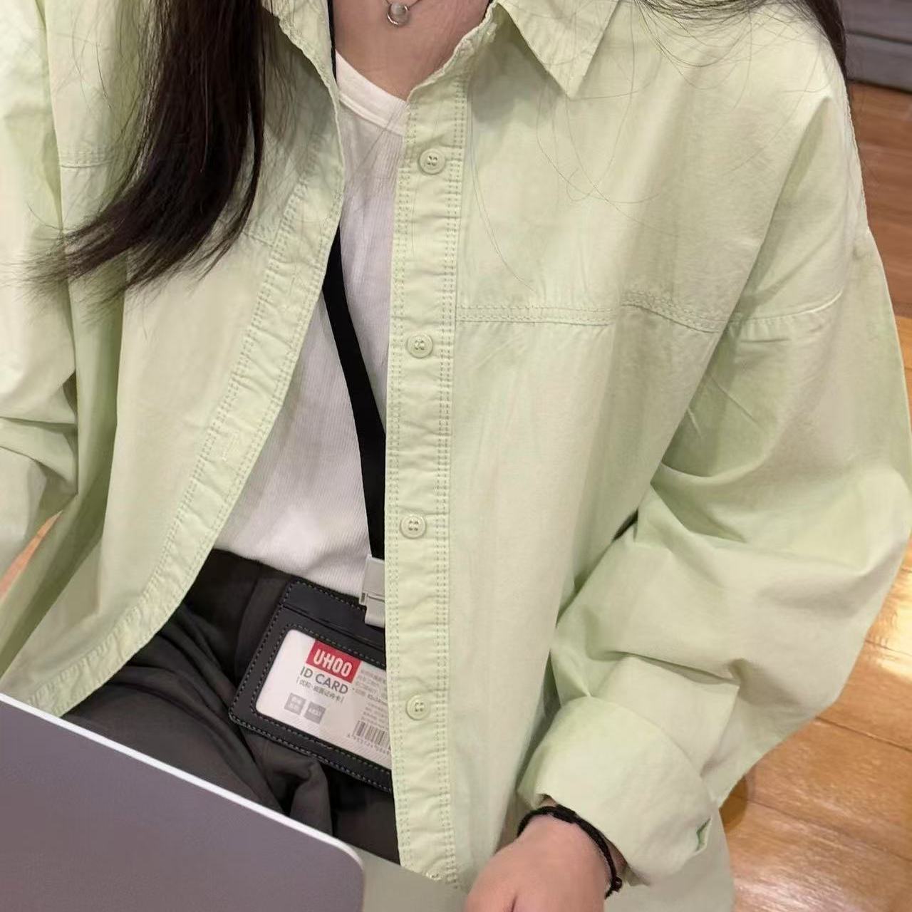超显白奶绿色正肩衬衫外套