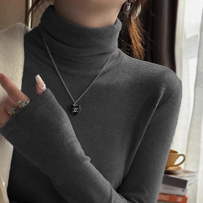 灰色保暖德绒高领打底衫