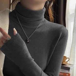 秋冬上衣爆款 单 外穿ins内搭长袖 灰色保暖德绒高领打底衫 两件装
