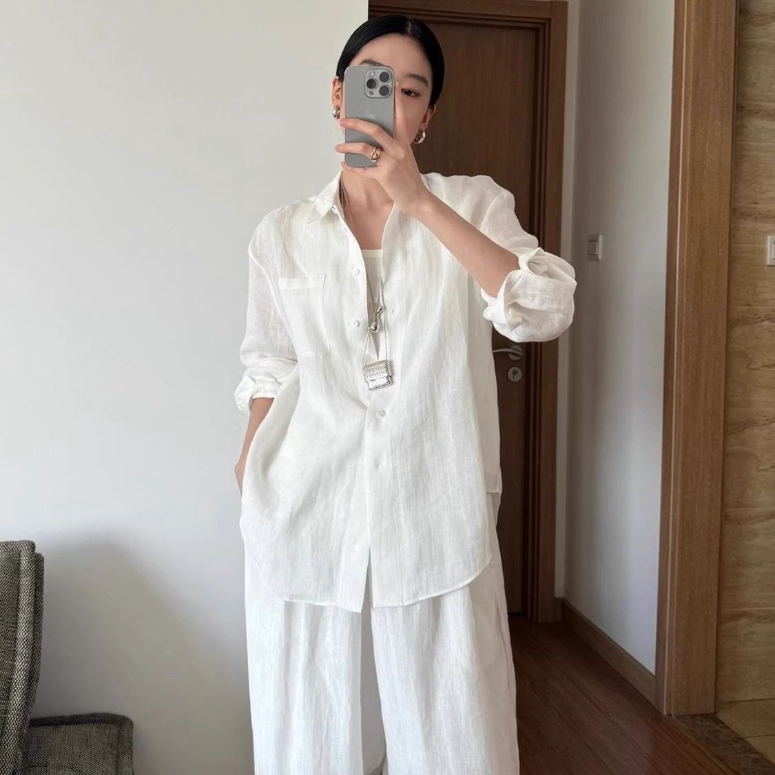 老钱风亚麻衬衣春夏季新款防晒白色棉麻衬衫宽松高级薄款上衣外套