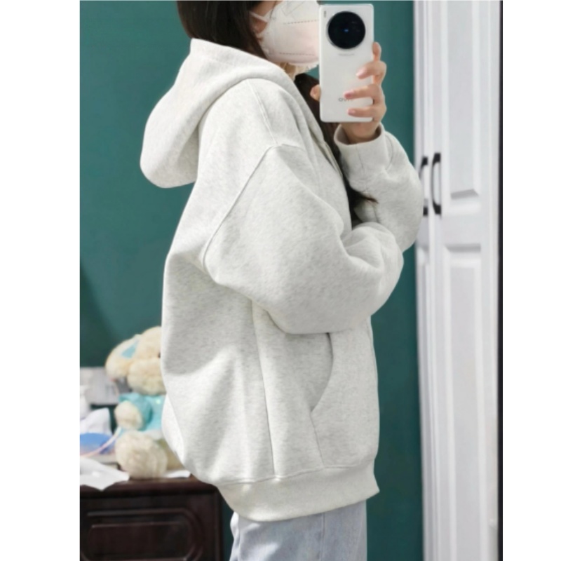 美式oversize白灰色卫衣女