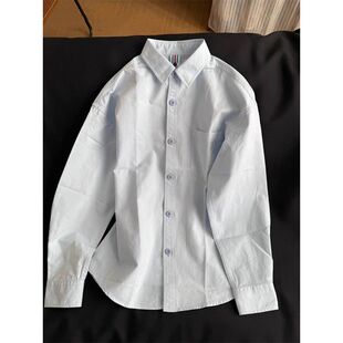 100%纯棉蓝色衬衫男女基础款秋冬宽松韩系长袖上衣叠穿衬衣外套