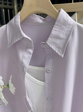 日系简约紫色衬衫女新款上衣休闲百搭气质长袖衬衣宽松高级感外套
