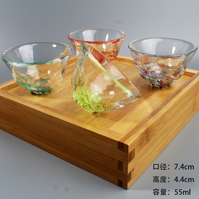 彩色玻璃清酒杯四宫格套装