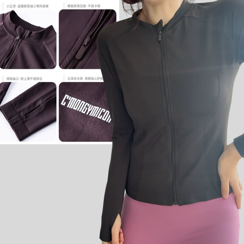 100%锦纶瑜伽服女立领修身短款运动外套女感健身透气瑜伽服显瘦