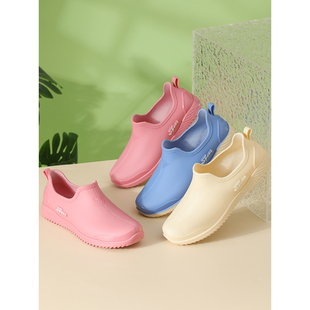 休闲女防滑雨鞋浅口一脚蹬女厨房买菜防水耐磨女家用加棉胶鞋套鞋