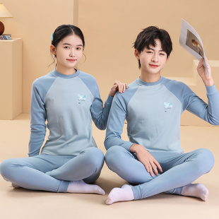 秋衣秋裤男童纯棉内衣套装青少年大童衬衣衬裤打底睡衣女童棉毛衫