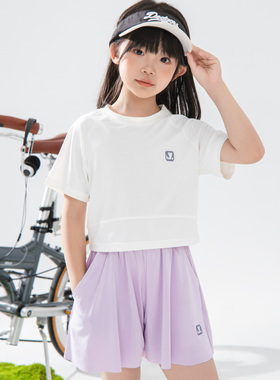 女童夏套装儿童速干运动夏装中大童户外服短袖T恤两件套女孩薄夏