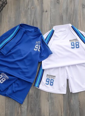 男童速干短袖短裤套装夏季2025新款网眼儿儿童运动两件套中大童套