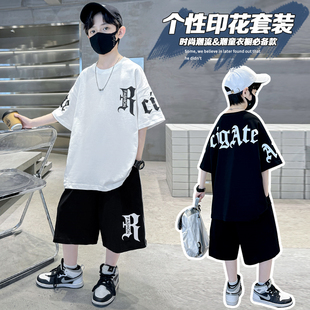 美式tomboy风男童夏季印花两件套中大童时髦帅气薄款套装潮童夏装