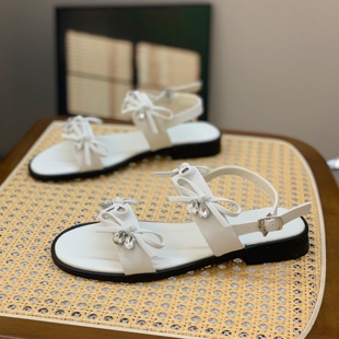 新款 法式 蝴蝶结水钻平底凉鞋 女2026夏季 仙女风百搭露趾休闲罗马鞋