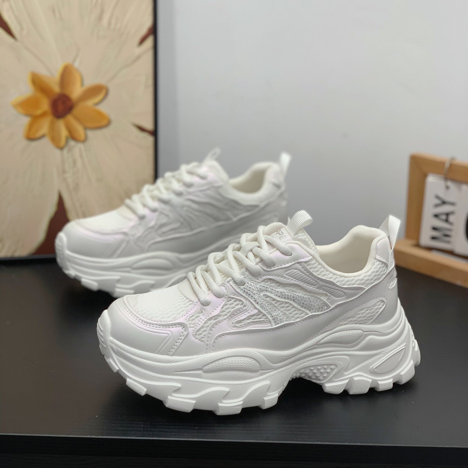 小个子增高厚底真皮老爹鞋女2026新款夏季镂空透气单网运动休闲鞋