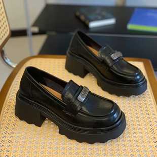 英伦风小皮鞋 女2025秋新款 一脚蹬粗跟JK单鞋 小个子增高6cm乐福鞋