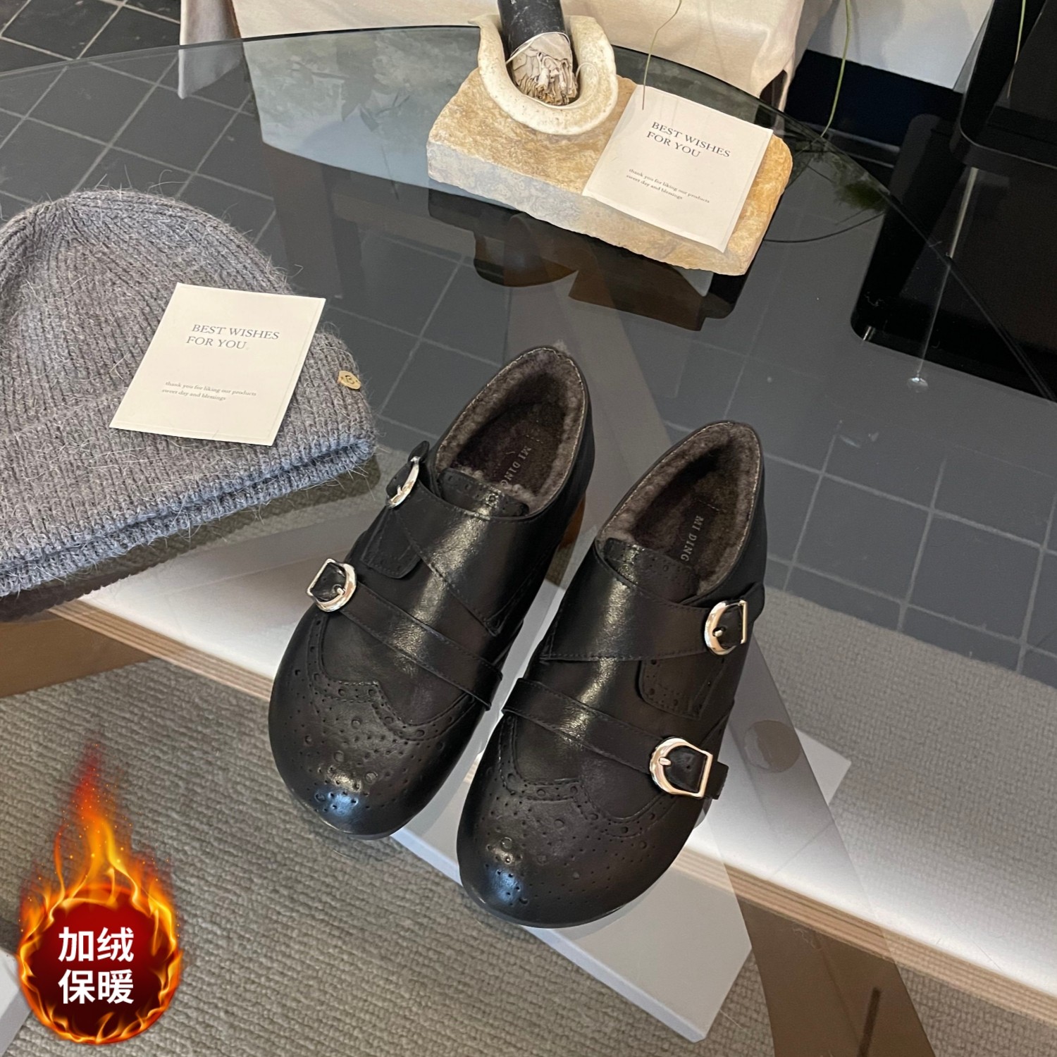 冬季加绒复古雕花乐福鞋女2025超火时尚布洛克鞋平底通勤百搭棉鞋,女鞋,棉鞋,淘宝优惠券,粉丝福利购,淘宝优惠卷
